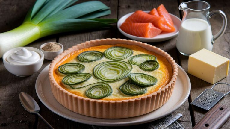 Quiche au poireau et saumon fumé : recette savoureuse
