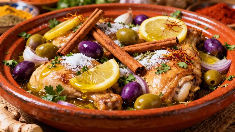 Véritable tajine de poulet aux citrons confits et olives