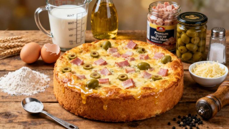 Cake salé au jambon et olives : recette facile et savoureuse