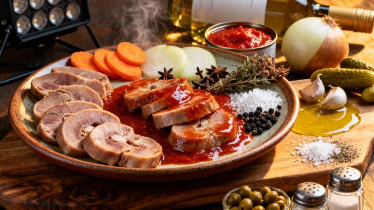 Langue de porc : recette sauce tomate et cornichons